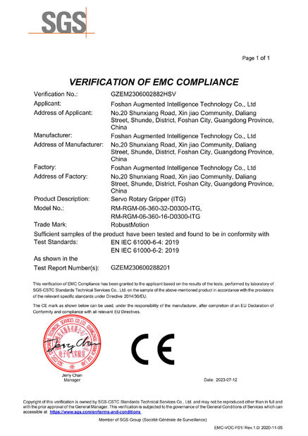 China Foshan Augmented Intelligence Technology Co., Ltd certification