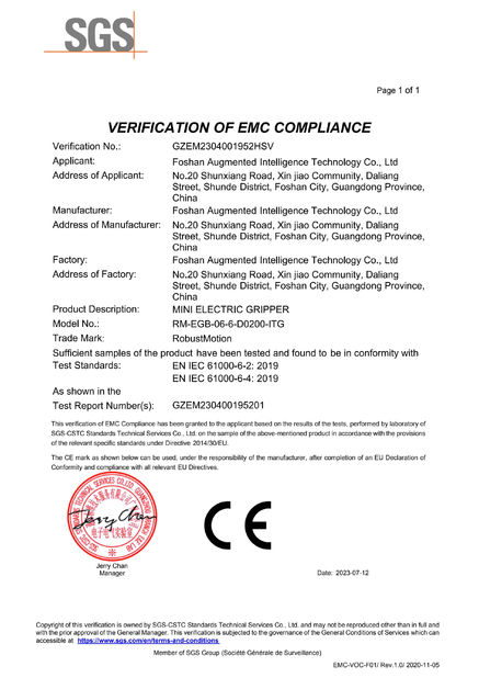 China Foshan Augmented Intelligence Technology Co., Ltd certification